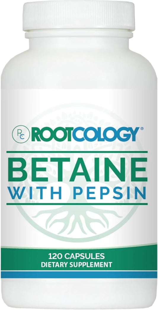 Rootcology by Dr. Izabella Wentz | Betaine with Pepsin | 750mg Betaine HCl with 50mg Pepsin for Digestion Support | 120 Capsules