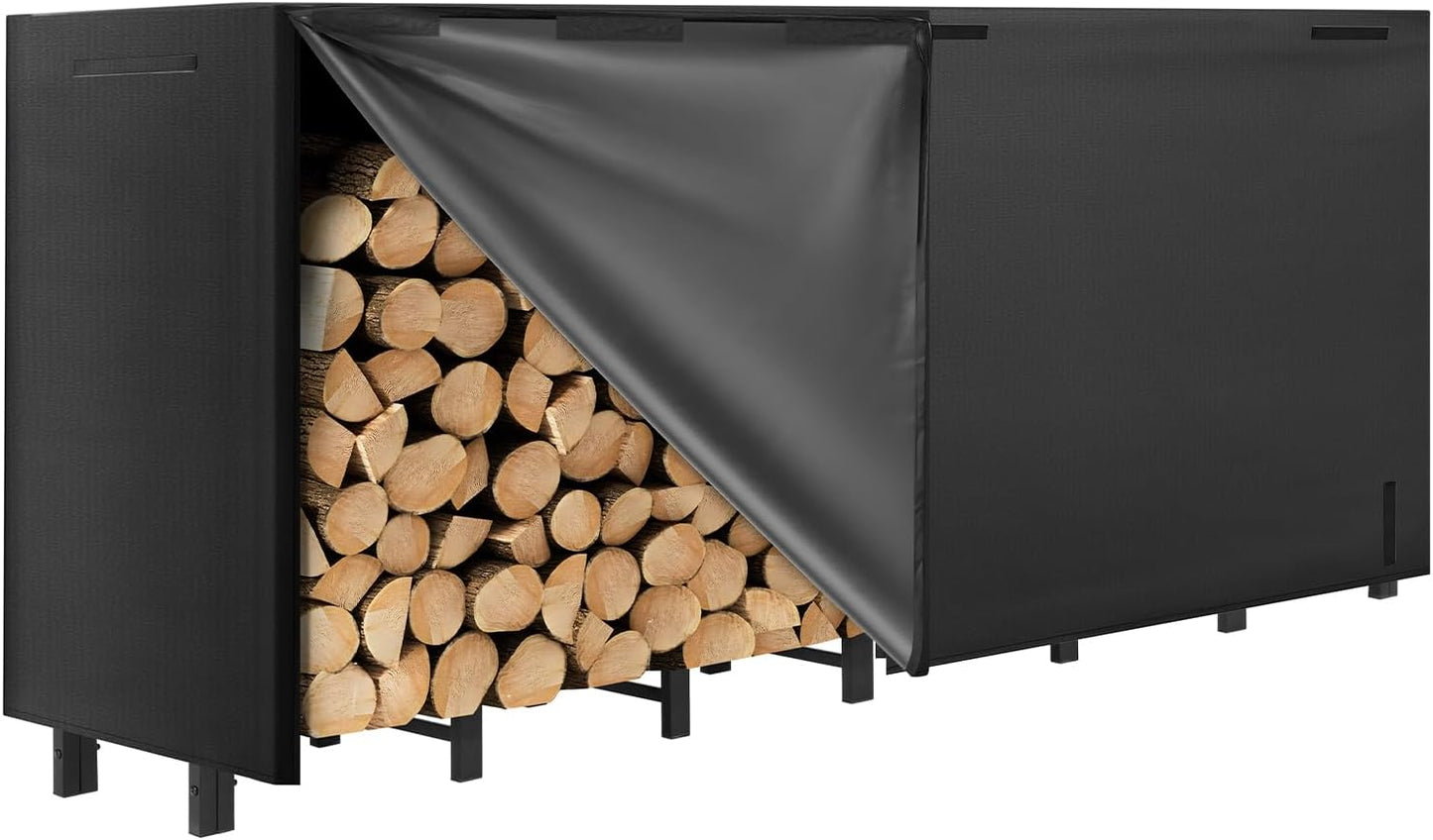 DNKMOR 8FT Firewood Rack with Waterproof Cover,Heavy Duty Firewood Storage Log Holder for Outdoor&Indoor,Fireplace Wood Rack with 600D Oxford Fabric