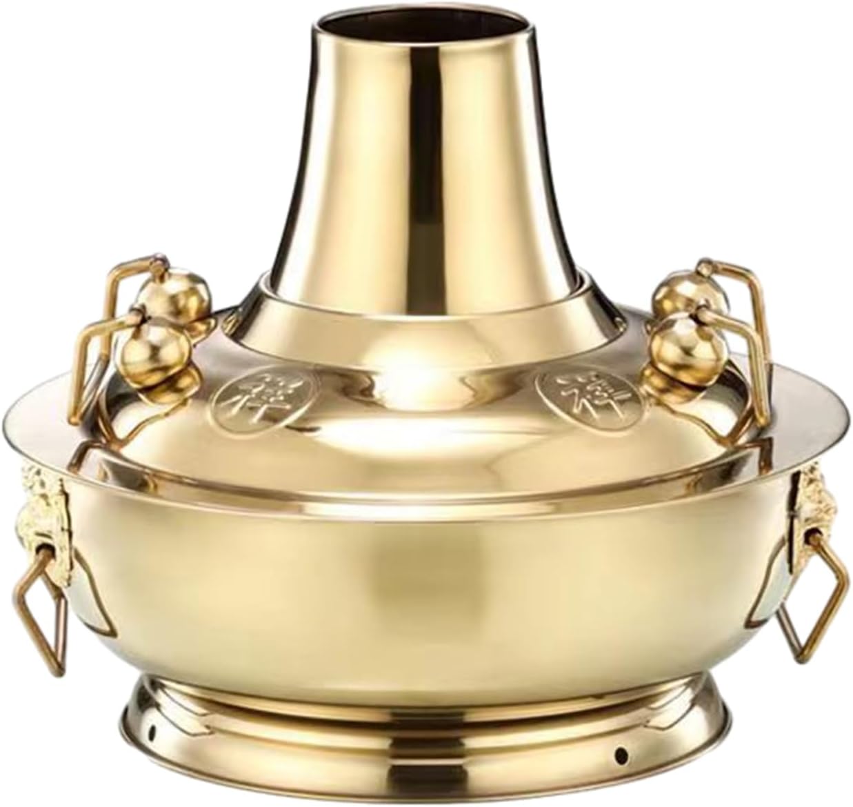 Chinese Fondue,Chinese Charcoal hotpot, Hot Pot Copper Charcoal Cookware Soup Chinese Natural Gas Available Outdoor Hot Pot Traditional Charcoal Copper Hotpot(Gold,36cm)