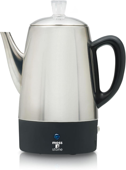 Moss & Stone Percolator Coffee Pot Electric 10 Cup, Stainless Steel Coffee Maker. With Keep Warm Function, 10 Cups Stainless Steel Percolator With Coffee Basket