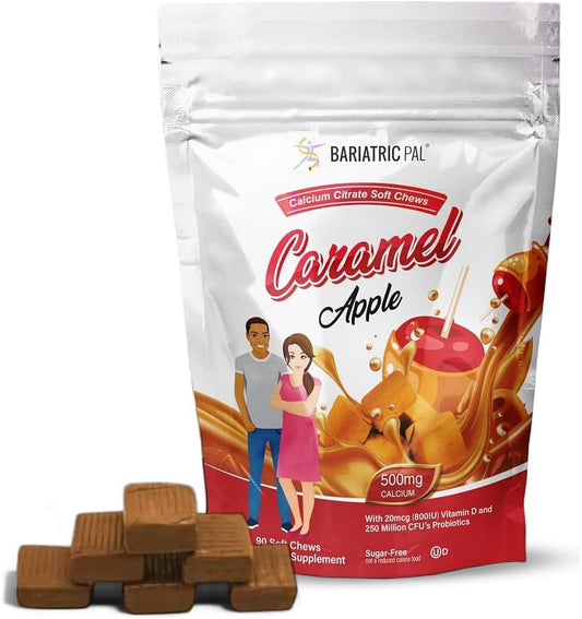 BariatricPal Sugar-Free Calcium Citrate Soft Chews 500mg with Probiotics (90 Count) - Caramel Apple