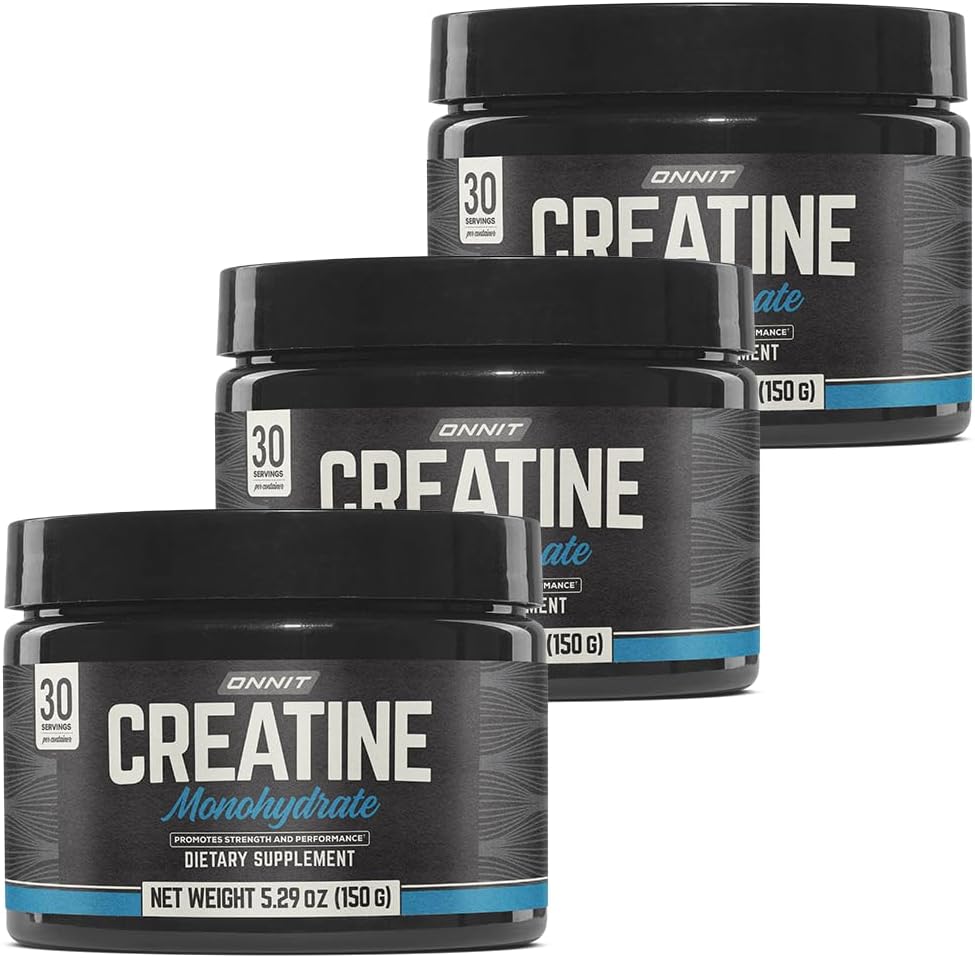 ONNIT Creatine Monohydrate Powder \u2013 5g Premium Creatine for Muscle Strength, Power & Lean Mass, Supports Brain Health & Cellular Energy, Unflavored, 30 Servings, 5.29 oz (3-Pack)