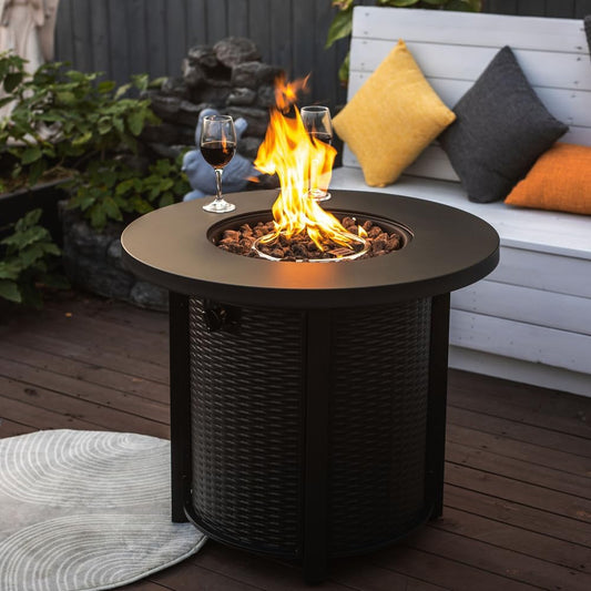 Propane Gas Fire Pit Table \u2013 50000 BTU, Steel Rust-Proof Body, Electronic Ignition, with Lava Rocks\/Weatherproof Cover\/Regulator, for Patio\/Garden\/Courtyard (Black) ﻿ (30" Round Steel)