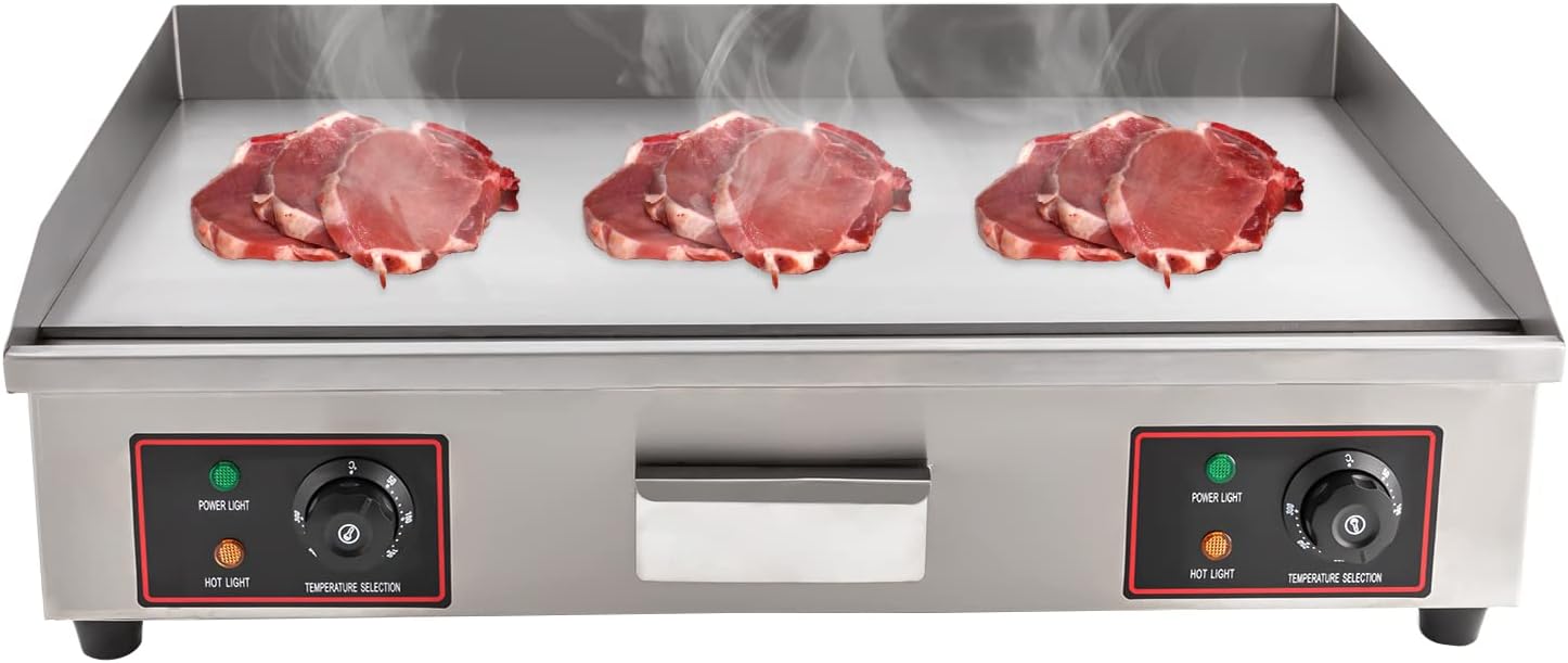 Electric Griddle, 3000W 28.7 Inch Commercial Stainless Steel Countertop Griddle Flat Top Grill Hot Plate BBQ with Adjustable Temperature Control 122-572℉, Plug Not Included