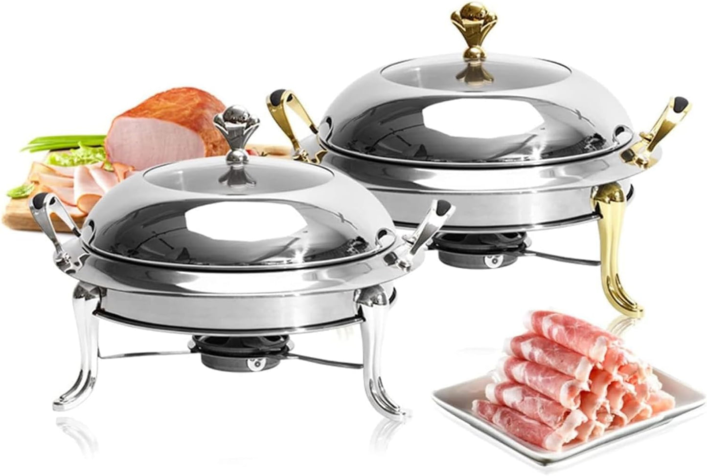 Piece Pack Round Hot Pot, Full Size Stainless Steel and Buffet Food Warmer Set Tray Buffet for Parties, Weddings, Events