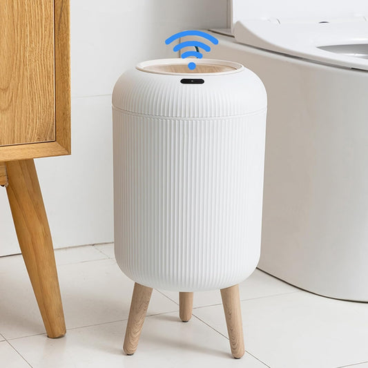 URALFA Motion Sensor Trash Can with Lid, 3 Gallon \/ 11 L Automatic Bathroom Trash Can, Touchless Trash Bin, Smart Plastic Garbage Can with Removable Legs for Bathroom, Bedroom, Kitchen, Office, White