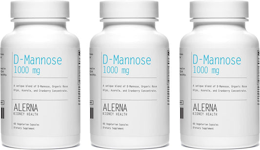 D-Mannose 1000 mg - Urinary Tract Health - with Cranberry Concentrate, Organic Rose HIPS, Acerola Extract - 60 Vegetarian Capsules (Pack of 3)