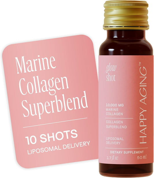 Glow Shot | 10,000mg Marine Collagen Liquid Drink | Advanced Liposomal Collagen for Women | Hydrates Skin | Supports Hair & Nails | Firms & Smooths | Non-GMO | Ready-to-Drink | 10 Shots