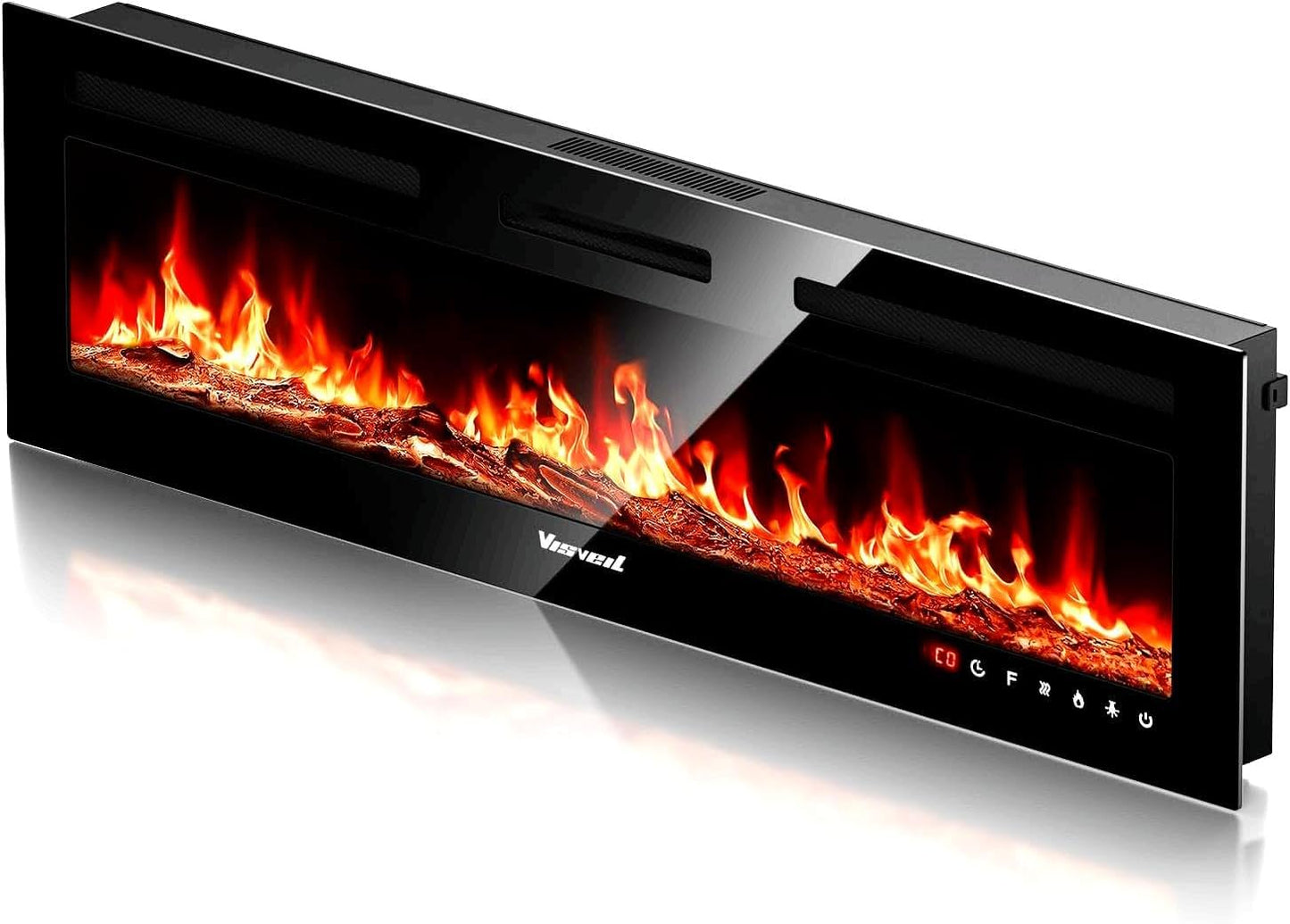 Electric Fireplace 60Inch,Wall Mounted Electric Fireplace Heater with Timer Inserts，TV Stand Touch Screen and Realistic Flame,Log Set,Crystal Flames 750 to 1500W，Remote for Living Room