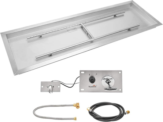 Stanbroil 48 x 14 inch Rectangle Fire Pit Kit with Spark Ignition, Drop-in Natural Gas Firepit Burner for DIY Fire Table Outside Patio Backyard Balcony, Natural Gas Version, 185,000 BTU Max