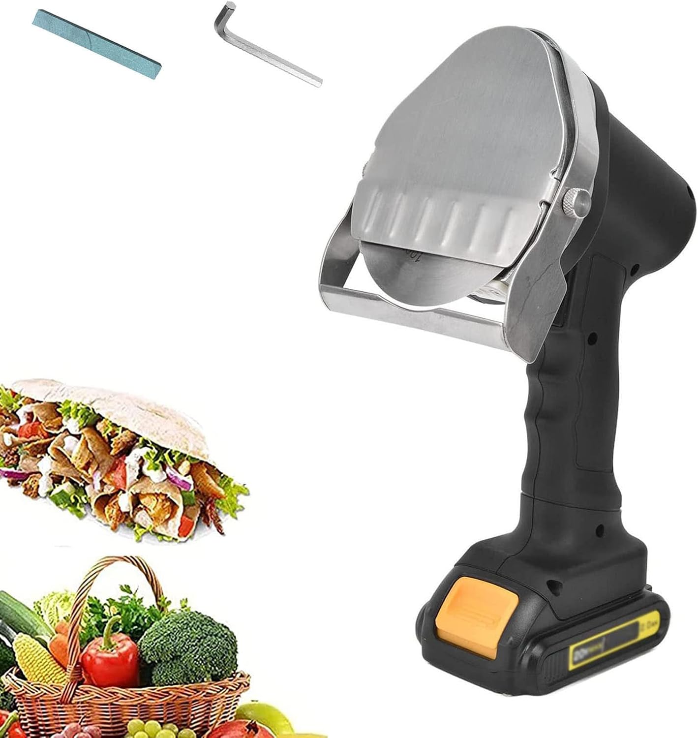 Solid Machine Electric Kebab Knife Hand-Held Barbecue Slicer Meat Cleaver, Adjustable Thickness, Stainless Steel Kebab Cutter