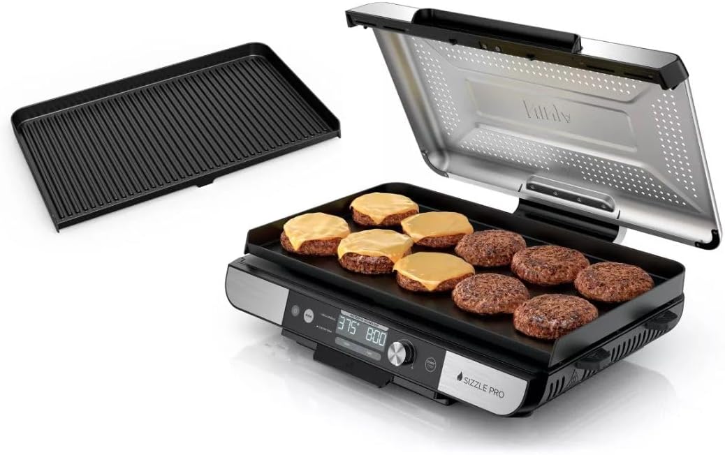 Ninja Sizzle Pro XL 20" Indoor Electric Grill & Griddle – ProTemp IQ, Nonstick Plates, Smokeless, Fast Heating, Easy Cleanup, Family Size, Healthy Cooking