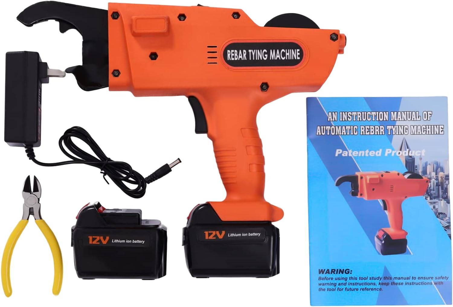 Automatic Rebar Tie Gun, 30-60mm Rebar Tier Tying Machine 1-2inch Steel Bar Tie Tool, Handheld Rebar Tie Tool, Reinforcing Steel Strapping Machine, 12V Rebar Tying Maching Binding Tool