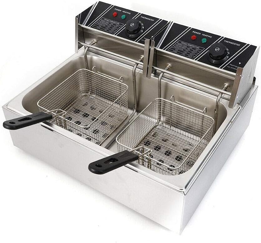 Dual Tanks Electric Deep Fryer 5000W 12L Stainless Steel tabletop Restaurant Kitchen Frying Machine With 2 Basket Supermarkets Fast Food Stands Snack Bars Parties Buffalo Wings Chicken US STOCK