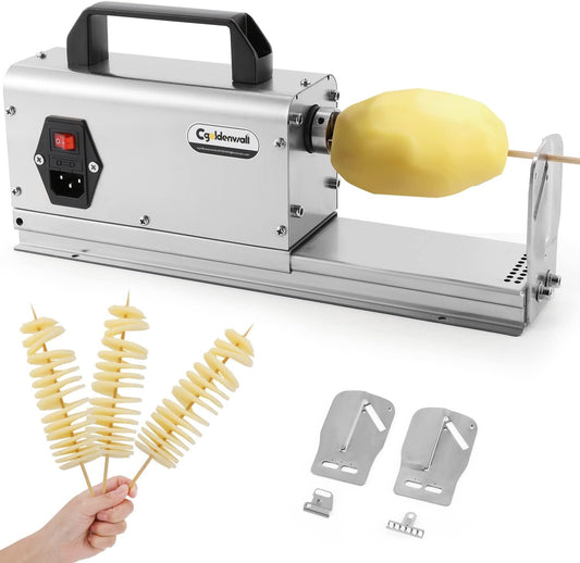 CGOLDENWALL 3 in 1 Electric Tornado Potato Slicer Spiral Potato Cutter Twisted Potato Slicer Spiral Twister Cutter Thicker Stainless Steel Vegetables Cutting Machine with Handle 110V