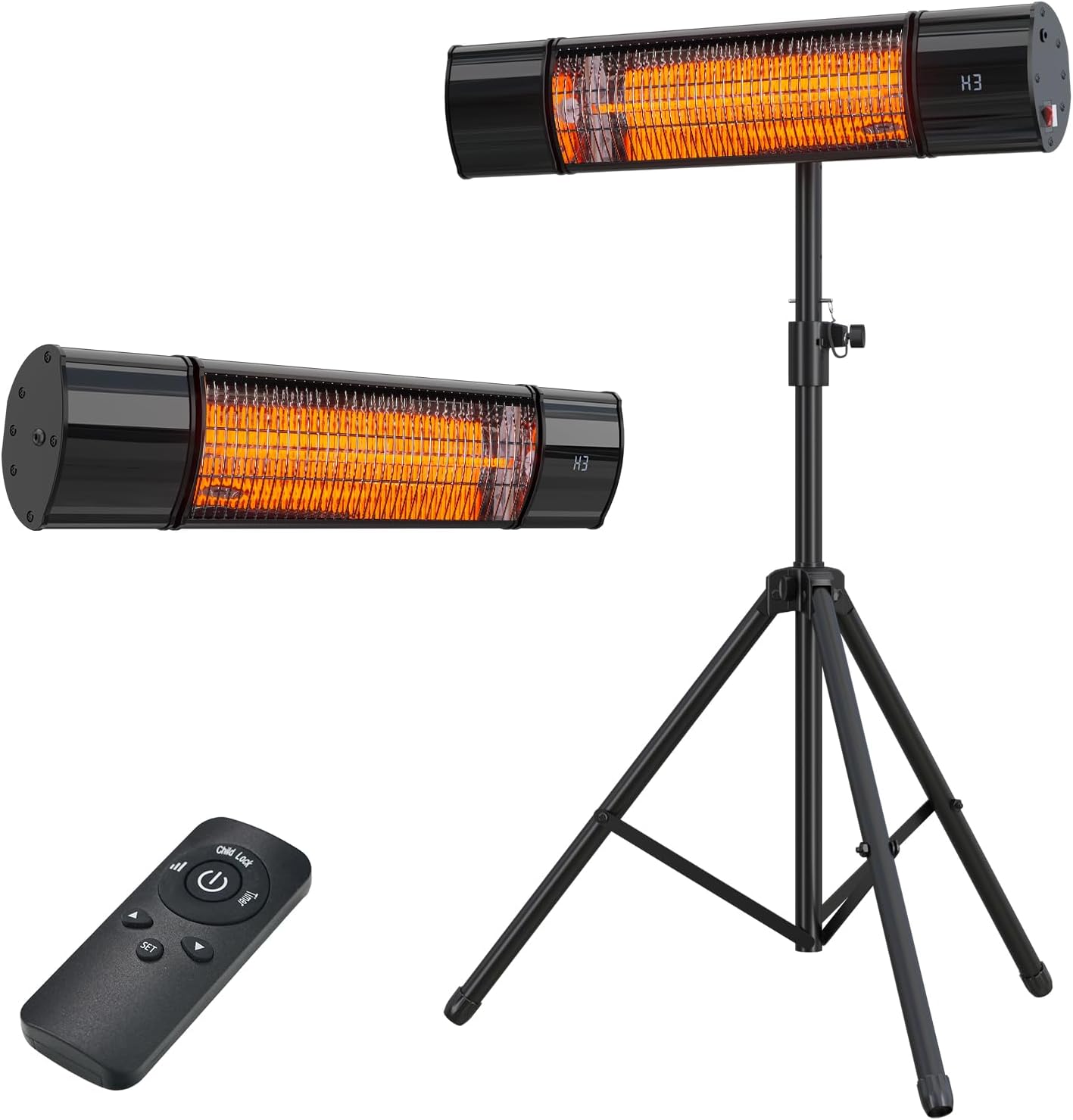 Infrared Electric Patio Heater, Colliford Indoor/Outdoor Heater, Standing Heaters for Garage, Backyard, Carbon Infrared Patio Heater with Tripod & Tip-Over Protection-1500W