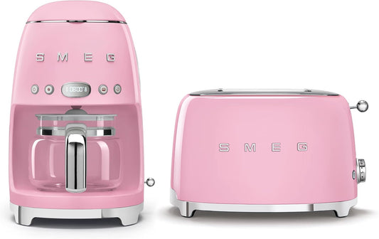 Smeg Retro Drip Coffee Machine and 2-Slice Toaster Bundle\u2026 (Pink)