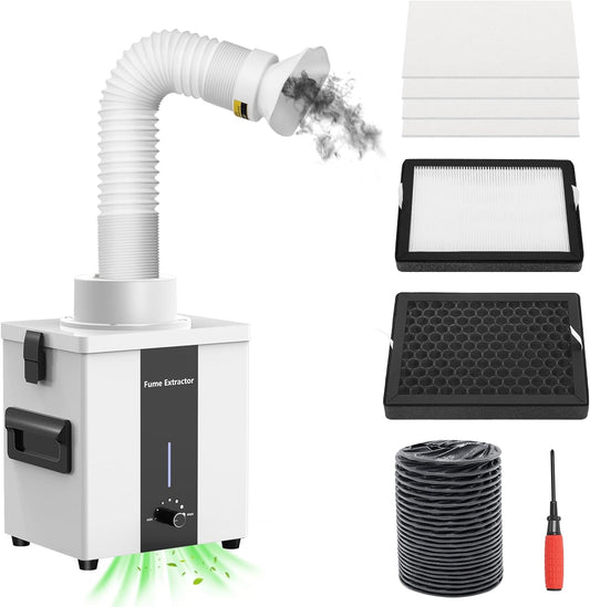 CAMXTOOL Solder Fume Extractor, Mini Soldering Fume Extractor 50W, 3-Stage Filtration System Benchtop Smoke Absorber for Desktop Soldering, Nail Salon, Welding Tools, Engraing Machine (Fume Extractor)