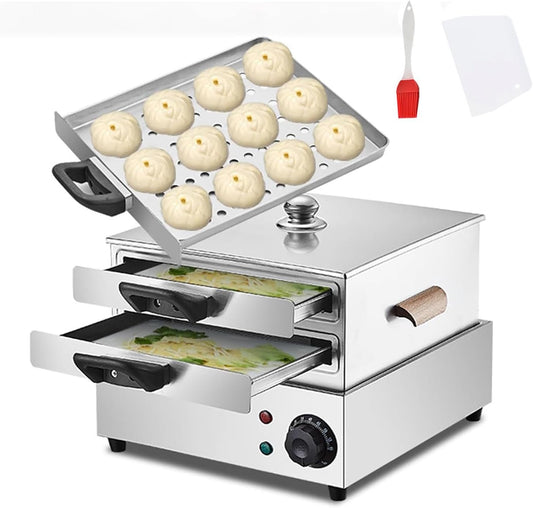 2000W Dual-Layer Rice Noodle Roll Steamer, Rice Noodle Rolls Maker with 3 Steam Tray, 60min Timer, Multifunctional Vermicelli Roll Steamer Machine for Chinese Cheung Fun & Bun Warming
