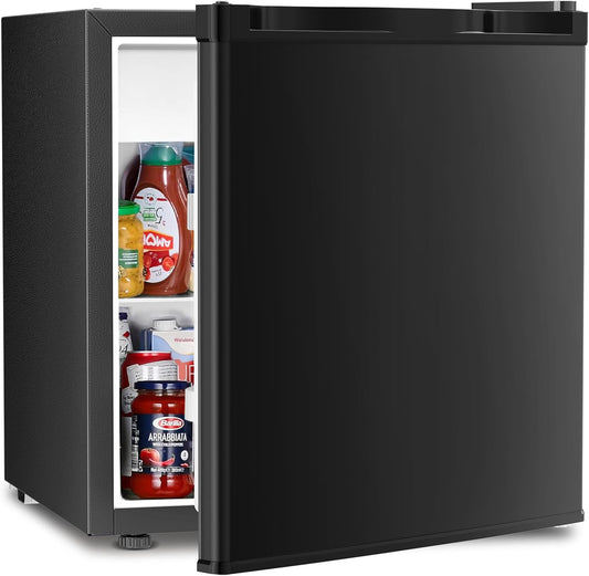 Antarctic Star Compact Refrigerator Mini Fridge with Freezer, Single Reversible Door, Dorm Fridge, Wire Shelf, Defrost Button, for Bedroom, Office, kitchen, 1.7 Cu. Ft, Black