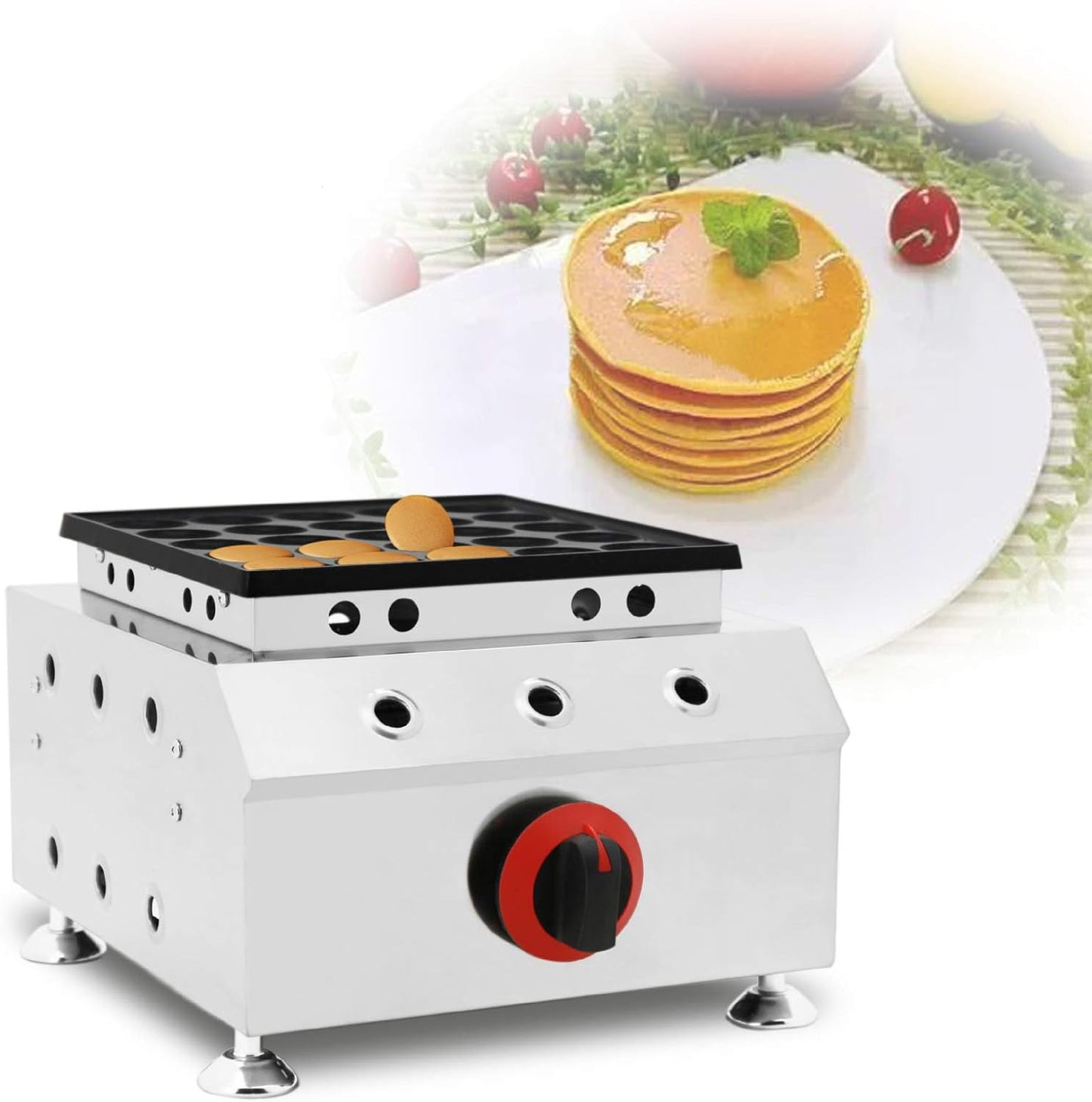 Hanchen Gas Cake Maker Commercial Mini Crepe Bake Machine Grill Mini Pancake Making Machine 25Pcs Non-stick Cooking Surface for Bakery Home and Kitchen Restaurant Leisure Snack Bar CE (Cake Size:1.7x1.7x0.4in)
