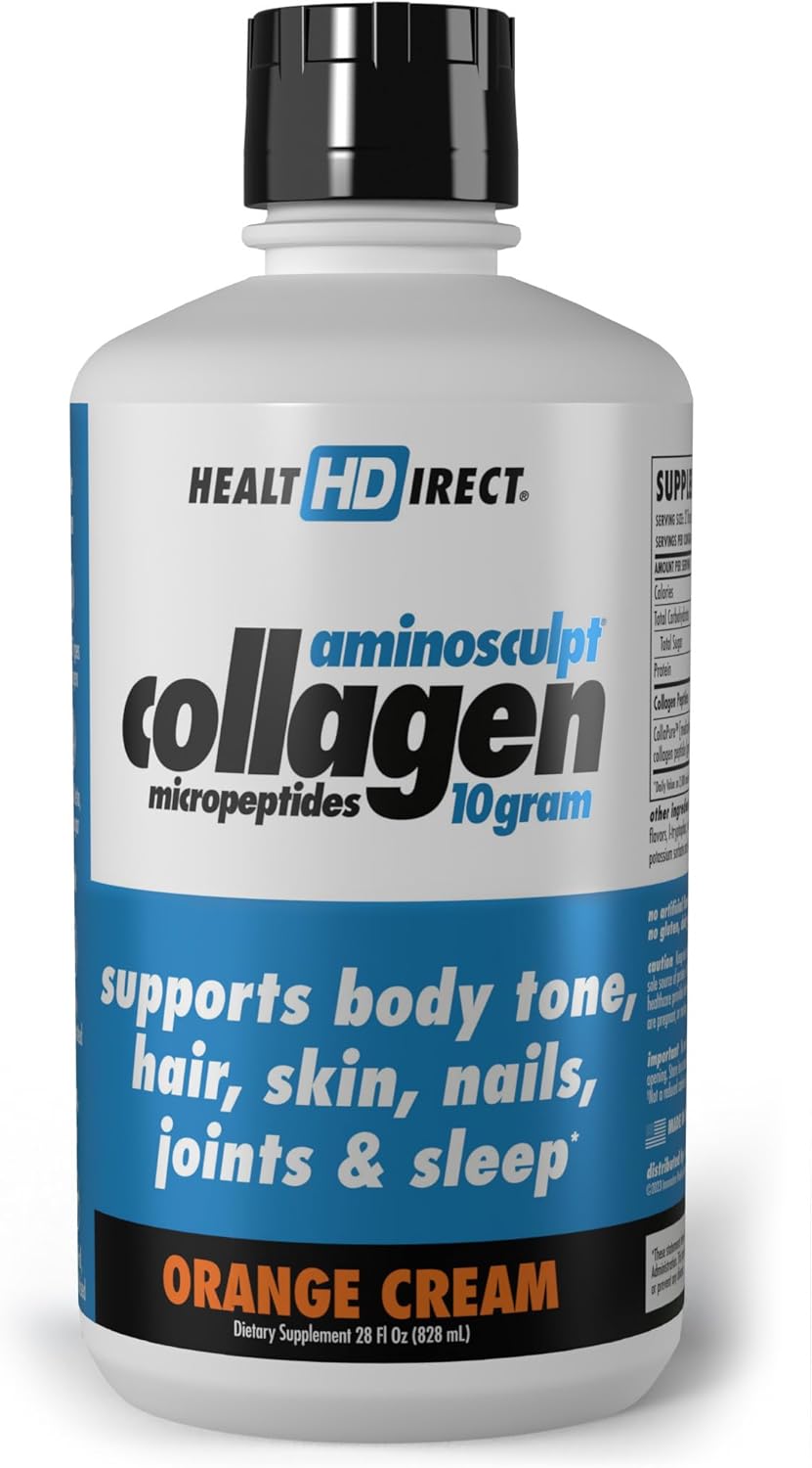 HEALTH DIRECT \u2013 AminoSculpt Liquid Collagen Micropeptides \u2013 28 FL Oz \u2013 28 Servings \u2013 10 Grams of Premium Medical-Grade Liquid Collagen for Women \u2013 Orange Cream
