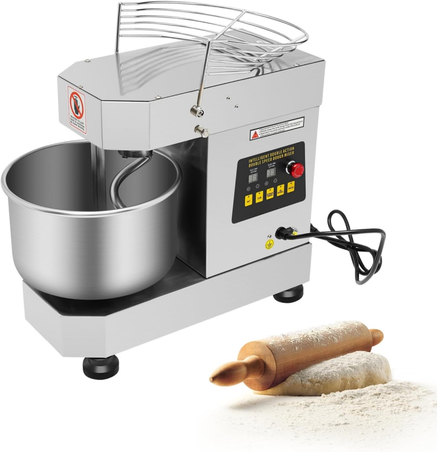 10L/2.6 Gal Commercial Spiral Mixer 750W Electric Dough Mixer Speed Adjustable Stainless Steel Dough Kneading Machine for Dough, Salad, Cream
