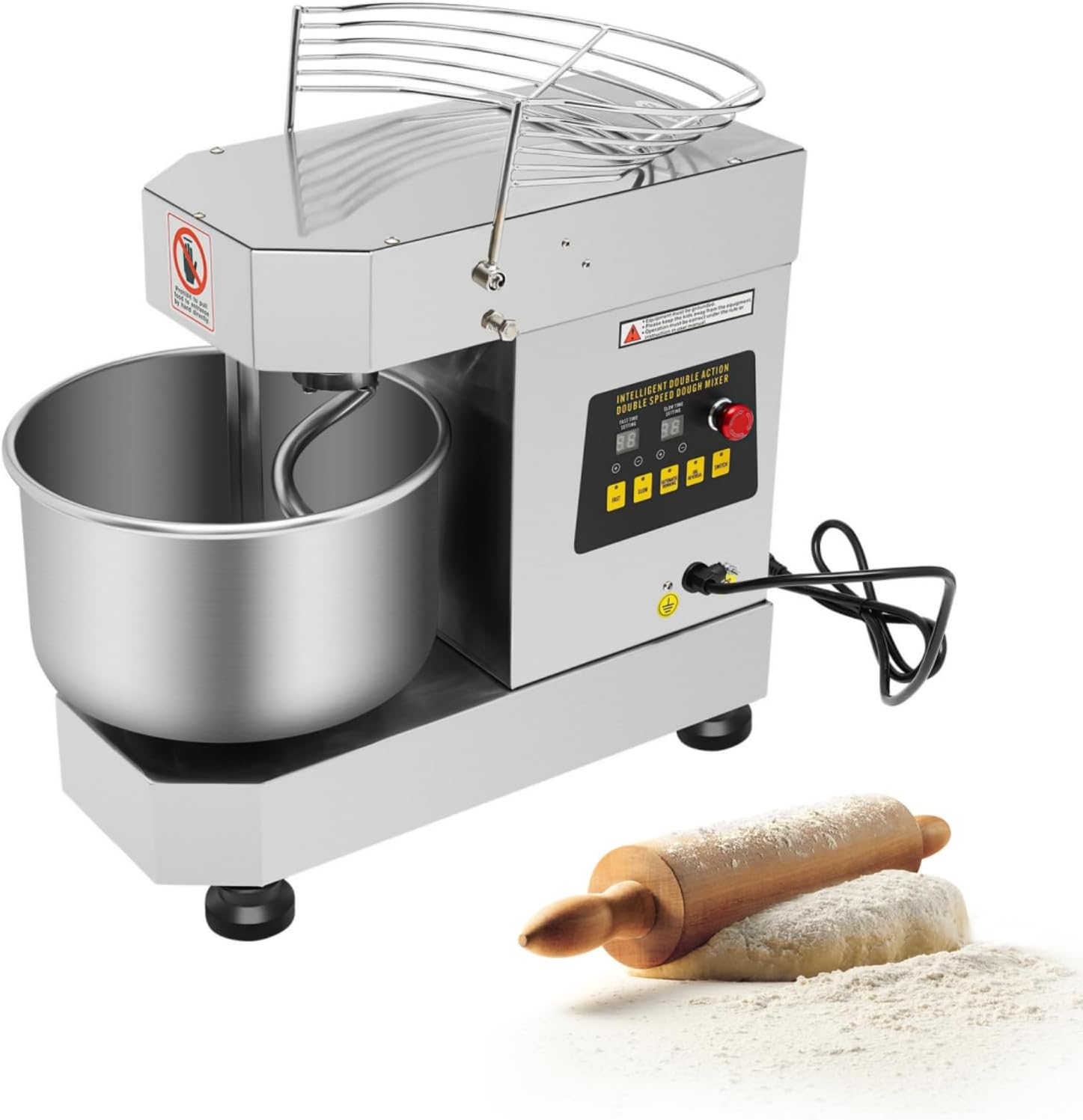 10L/2.6 Gal Commercial Spiral Mixer 750W Electric Dough Mixer Speed Adjustable Stainless Steel Dough Kneading Machine for Dough, Salad, Cream