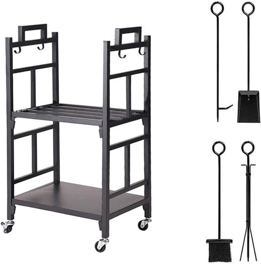 Firewood Rack, Decorative Metal Firewood Rack, Fireplace Firelighter Storage Rack, Suitable for Indoor and Outdoor Use