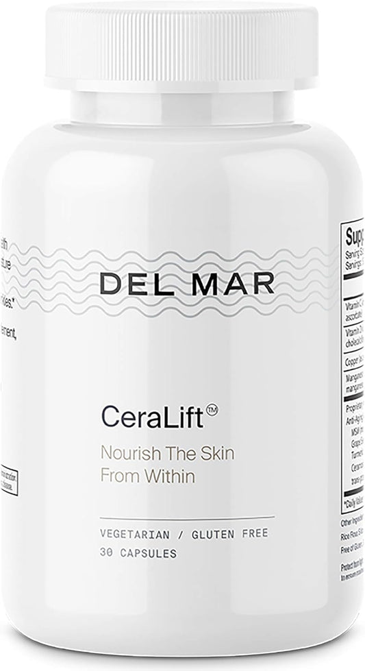 Del Mar Labs - CeraLift - 30 Day Supply - Doctor Formulated - For Reduction in Appearance of Fine Lines and Wrinkles - Anti-Aging Ceramides and Antioxidants - Vegetarian Capsules