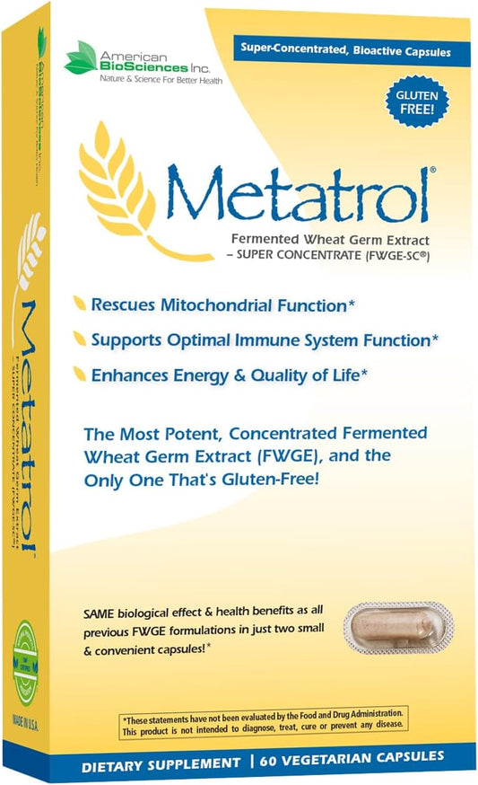 American BioSciences Metatrol Fermented Wheat Germ Extract - Immune & Mitochondria Support for Renewed Vitality & Enhanced Energy - Gluten Free - 60 Vegetarian Capsules, 41mg