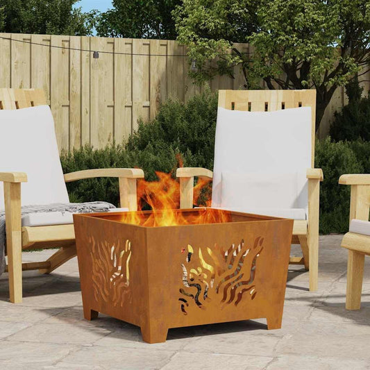 CHARMMA Fire Pit Brown 23.6" x 23.6" x 15.7" Weathering Steel,Fireplaces, Brown, 15.65kg
