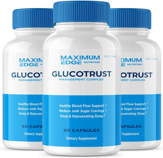 Glucotrust Supplement Capsules, Advanced Formula Pills, Balance Original Edge Support Extra Strength, Natural, Vegan, 3 Pack (180 Capsules)