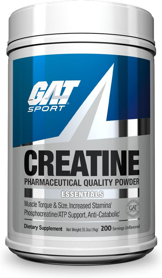 GAT SPORT Creatine Monohydrate Powder 1000 Grams, Strength, GLP1 Support, Brain Health, Anti-oxidant, Endurance, for Men & Women, 1 Kilo, Unflavored, 200 Servings