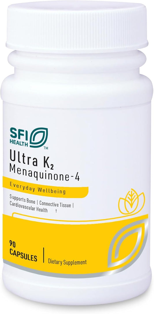 Klaire Labs SFI Health Ultra K2 Menaquinone - 4 - Vitamin K2 Supplement with 15mg of Vitamin K2 MK4 per Capsule - Support Bone & Cardiovascular Health - Hypoallergenic & Vegan Vitamin K (90 Capsules)