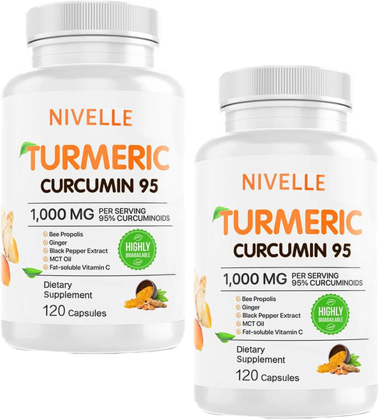 NIVELLE Turmeric Curcumin | Pure Turmeric Curcumin Supplement 1000mg | 95% Curcuminoids with Bee Propolis, Ginger, MCT Oil, Fat Soluble Vitamin C, & Black Pepper | 120 Capsules (2)