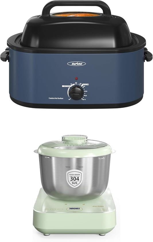 Roaster Oven And Electric Dough Maker with Weighing Function,24 Quart Electric Roaster Oven with Glass Lid,5.2QT Dough Mixer with Ferment Function