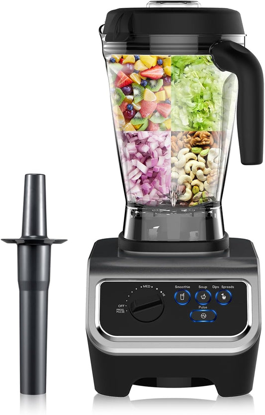 iCucina 1500w Blender for Kitchen with Pre-set Blending Programs, 64oz Heavy Duty Profession-grade Blender for Smoothies, Soups, Dips, Nut Butters, BPA-Free Tritan Jar