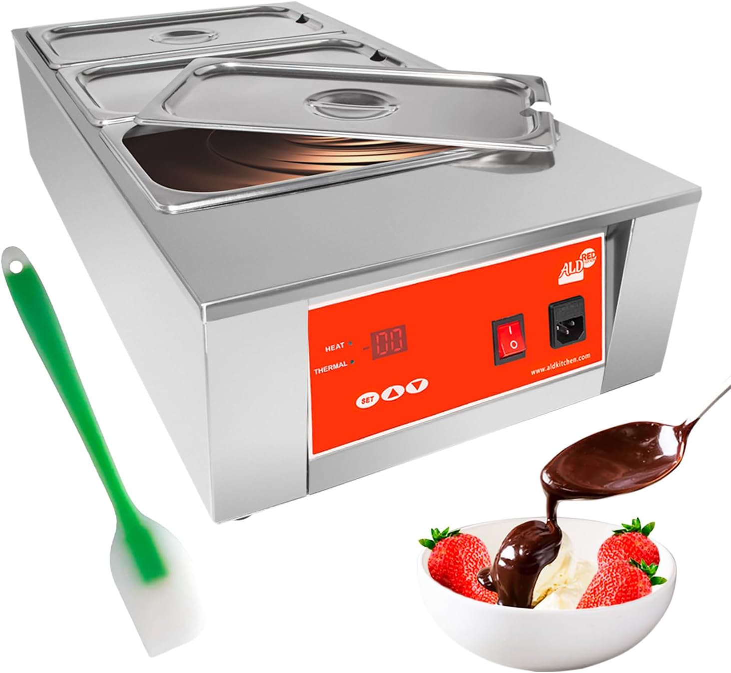 ALDKitchen Chocolate Melting Pot | Digital Control Chocolate Tempering Machine | 3 Tanks for 27 lb (12 kg) of Chocolate | 110V | 1kW