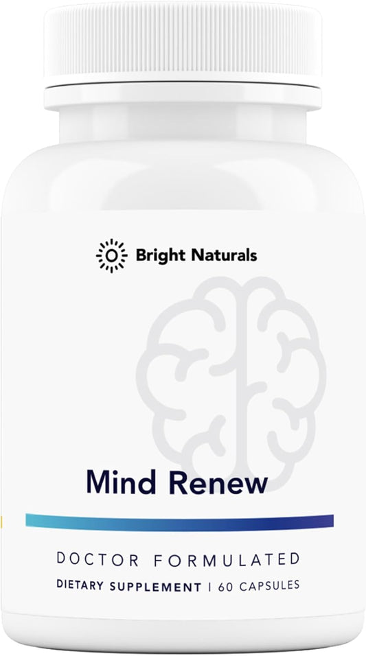 Bright Naturals Mind Renew - Brain Supplement Supports Memory, Focus, and Cognition - with Lion's Mane and Ginkgo Biloba Extract - Made in The USA, 60 Capsules