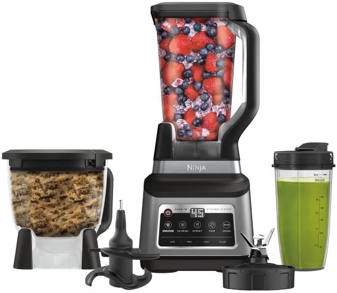 Ninja Professional Plus Kitchen Blender System with Auto-iQ – 1400-Peak-Watt Power, 72 oz Total Crushing Pitcher, 64 oz Processor Bowl, Two 24 oz To-Go Cups, Dough & Smoothie Maker