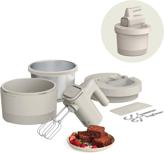 bella 3.5 Qt Hand Blender & Stand Mixer, 2 in 1 Electric Mixer with Bowl, Dough Hook, Whisk & Egg Beater, Multifunctional Handheld Blender & Mixer for Baking, 200 Watt, Oatmilk