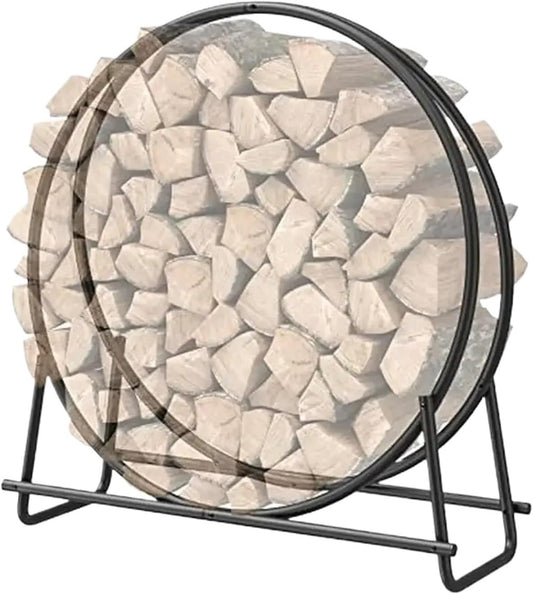 Firewood storage rack 41" Firewood Log Hoop Rack Indoor Outdoor Storage Organizer Black Alloy Steel Ring Holder Fireplace Patio Deck