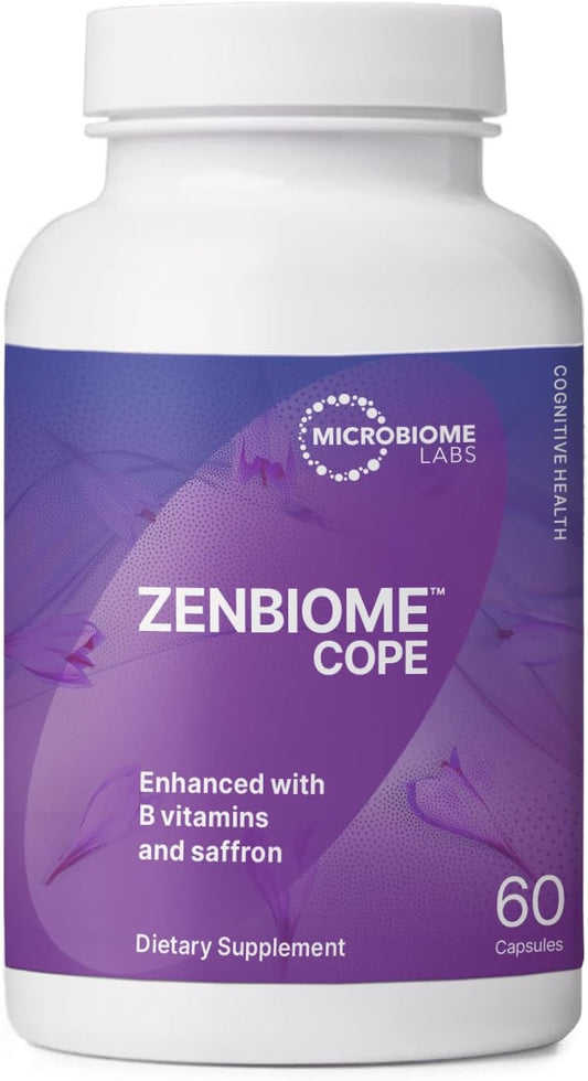 Microbiome Labs Zenbiome COPE - Probiotic Mood Support Supplement with Vitamin B6, B12 & Saffron Extract - Promotes Better Occasional Stress Coping (60 Capsules)