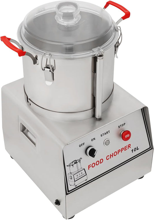1100w Automatic Stainless Steel Food Processor, 13x14.4x22.4in Electric Food Chopping Machine, 2.64gal Commercial Meat Vegetable Chopper, 1400rpm, Enclosed Chassis Design, Clear Lid, Handles
