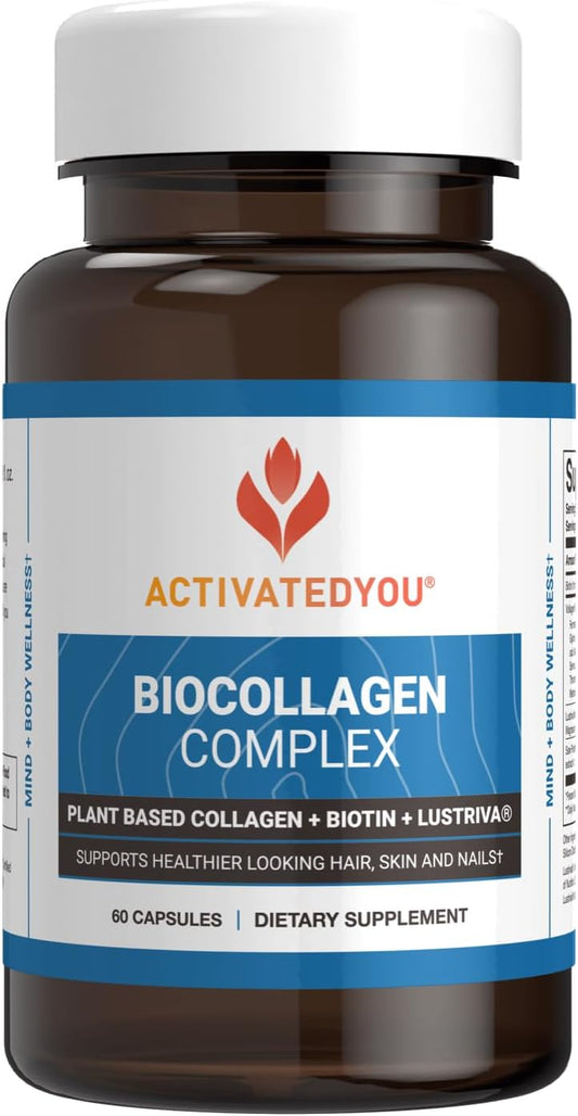 ActivatedYou BioCollagen Complex Plant-Based Collagen for Women & Men - Designed to Promote Skin Firmness, Muscle Strength & Hair Volume, 2 Daily Capsules Supports Youthful Appearance & Joint Mobility