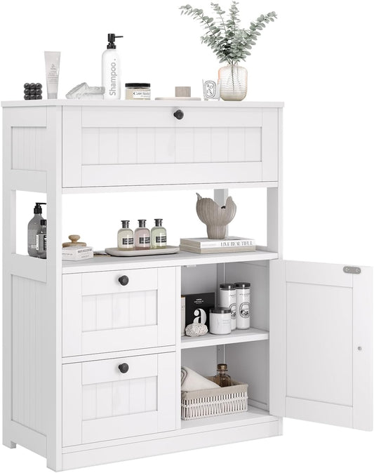 GRUSIGN Bathroom Cabinet, Modern Bathroom Floor Storage Cabinet Organizer with 1 Door and 3 Drawers, Freestanding Cupboard for Kitchen\/Living Room Use