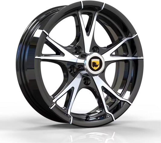 Generic 15x5, 5x4.5 Premium Aluminum Trailer Wheel, Black Machine Faced 5Lug Trailer Rim