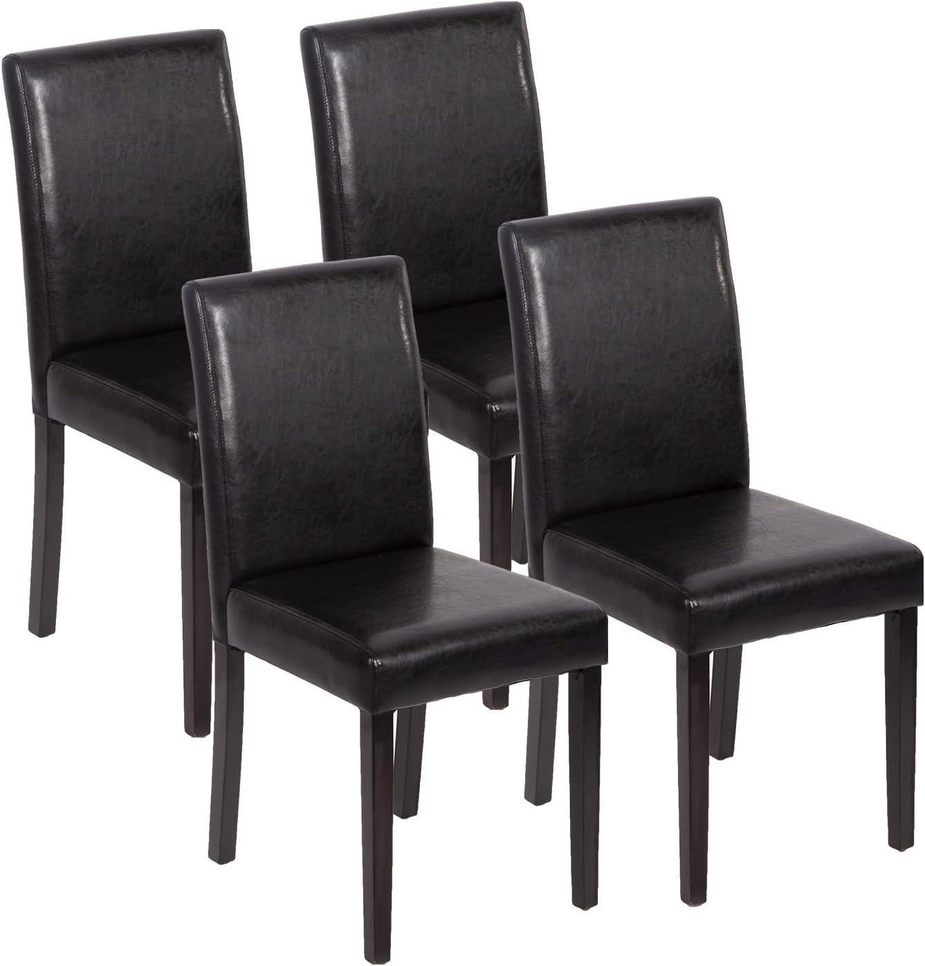 FDW Dining Chairs Set of 4,Dining Room Chairs,Side PU Cushion Chairs with Waterproof Surface and Wood Legs,for Kitchen Restaurant and Living Room,Leather Black