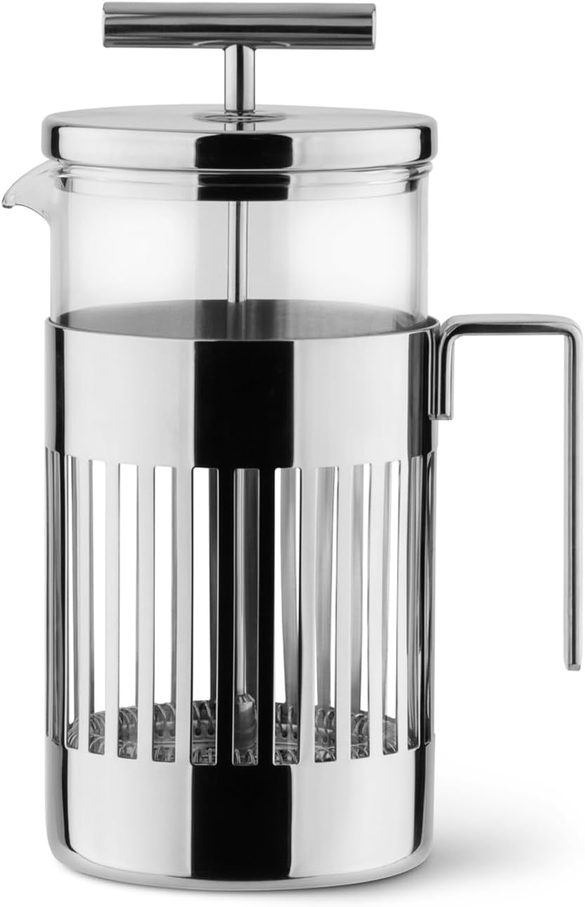 Alessi 9094\/8 - Design Press Filter Coffee Maker, 18\/10 Stainless Steel, Mirror Polished and Glass, 8 Cups,Silver
